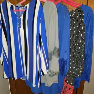 Lot 5 Cato 18/20 Career Tops Blue Striped Gray Crochet Lace Red Blck Tunic Bling